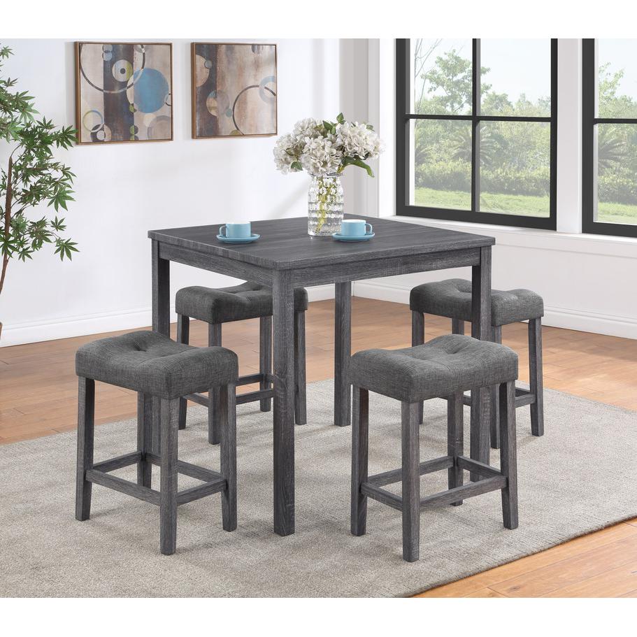 Lucian Gray 5 Piece Counter Height 36" Pub Table Set with Tufted Gray Linen Stools. Picture 4