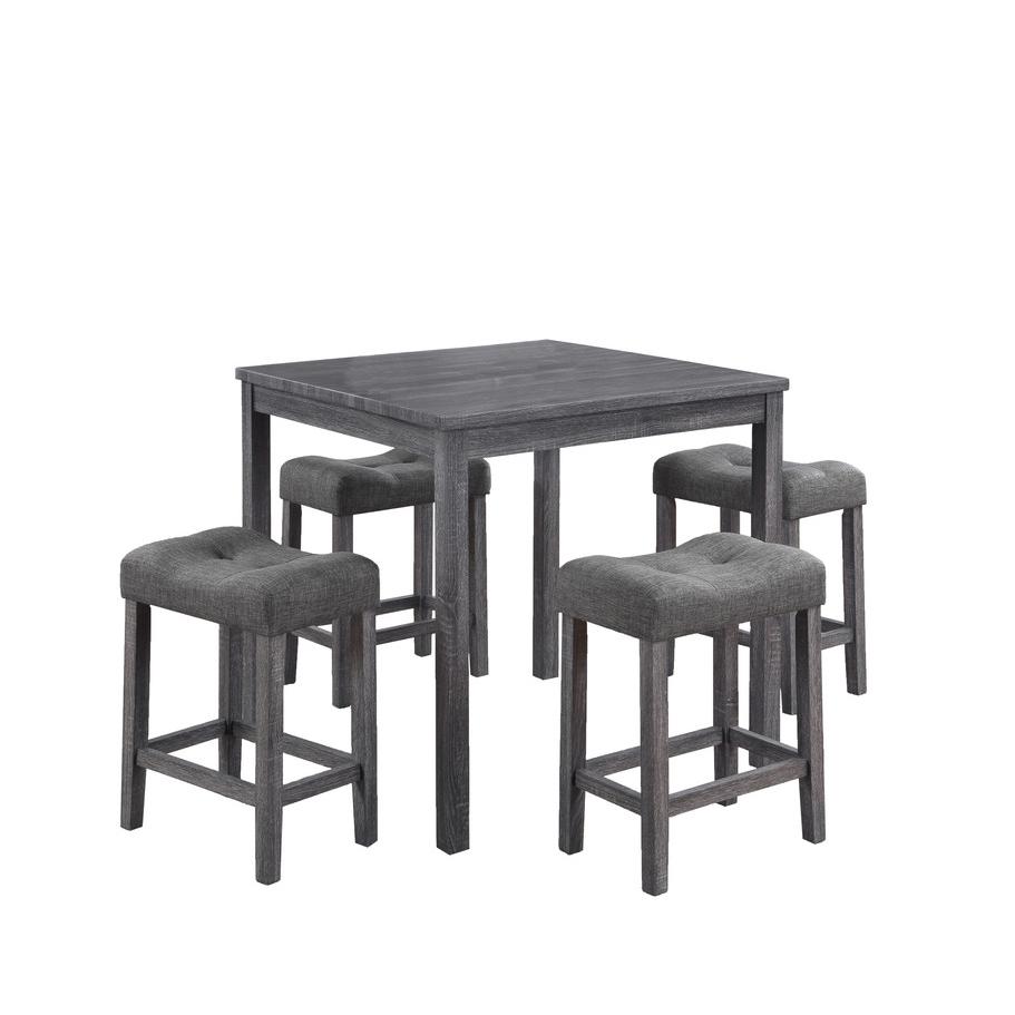 Lucian Gray 5 Piece Counter Height 36" Pub Table Set with Tufted Gray Linen Stools. Picture 1