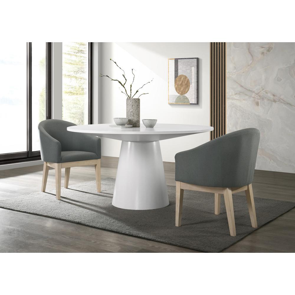 Jasper White 3 Piece Round Dining Table Set with Gray Barrel Chairs. Picture 4