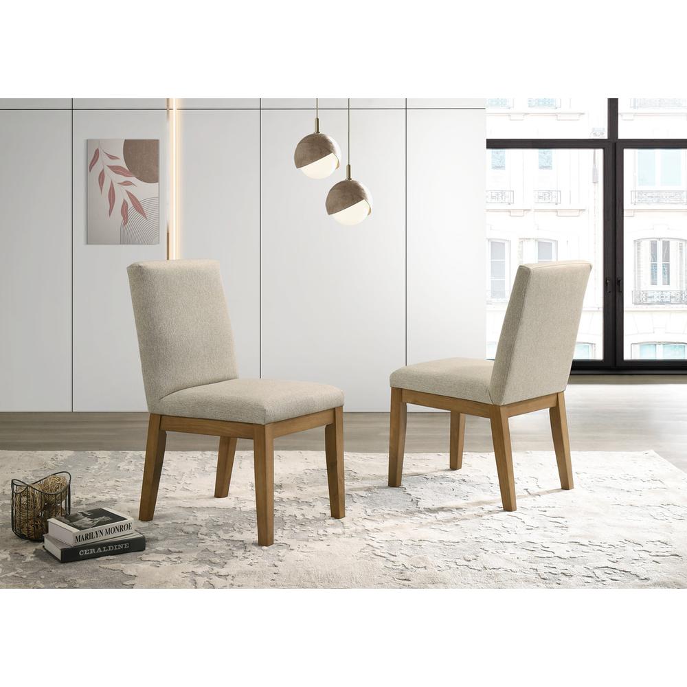 Jasper Set of 2 Driftwood Finish Contemporary Beige Fabric Dining Chair. Picture 4