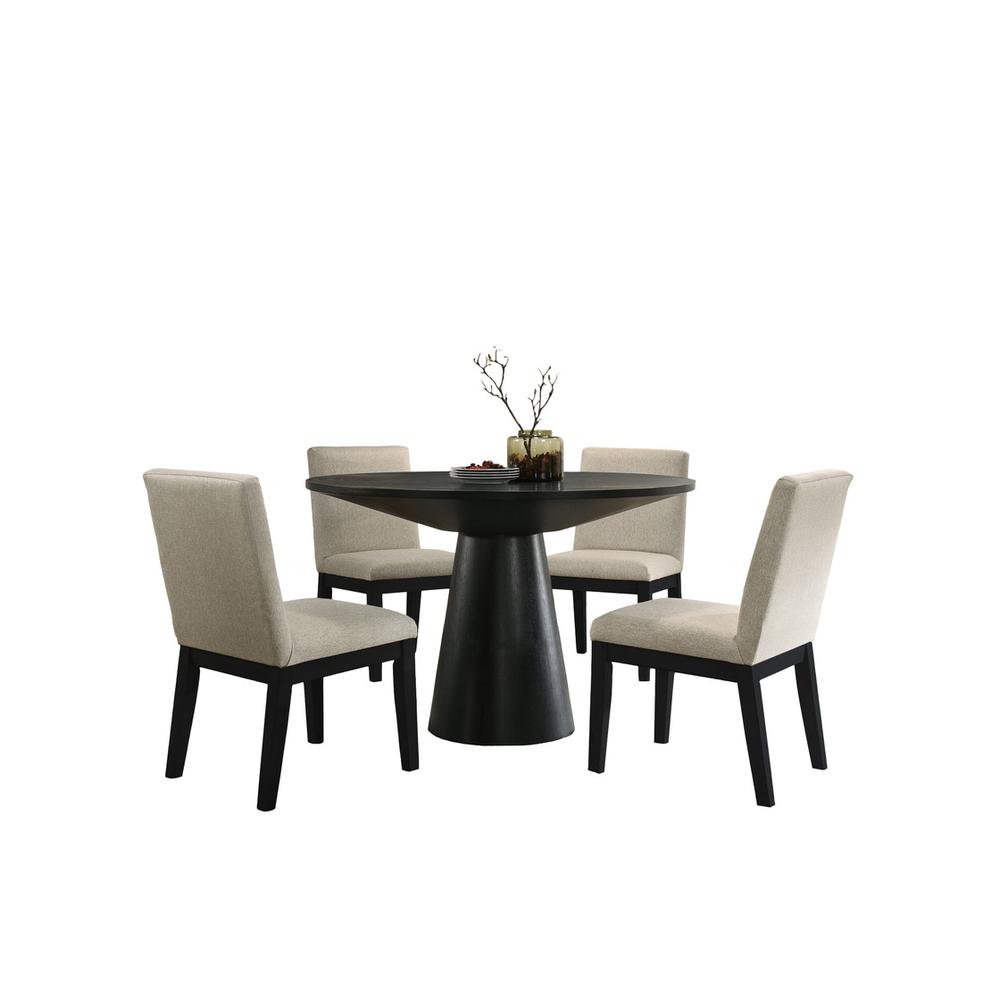5 Piece Contemporary Round Dining Table Set with Black Finish Chairs. Picture 1
