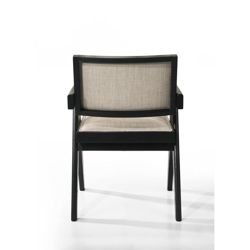 Jasper 21"W Set of 2 Ebony Black Dining Arm Chairs with Beige Upholstered Seat. Picture 6