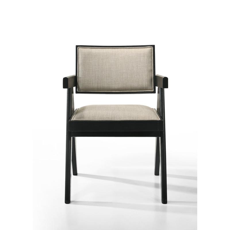 Jasper 21"W Set of 2 Ebony Black Dining Arm Chairs with Beige Upholstered Seat. Picture 3