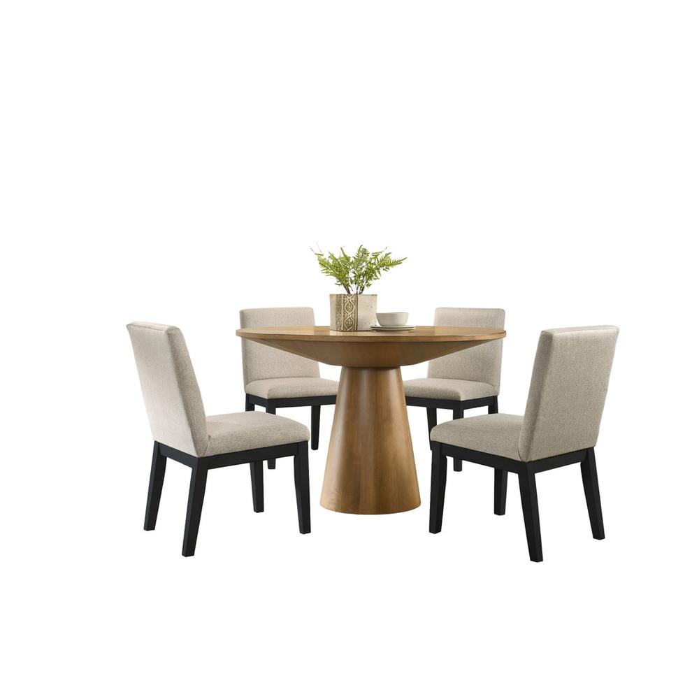 5 Piece Contemporary Round Dining Table Set with Black Finish Chairs. Picture 1