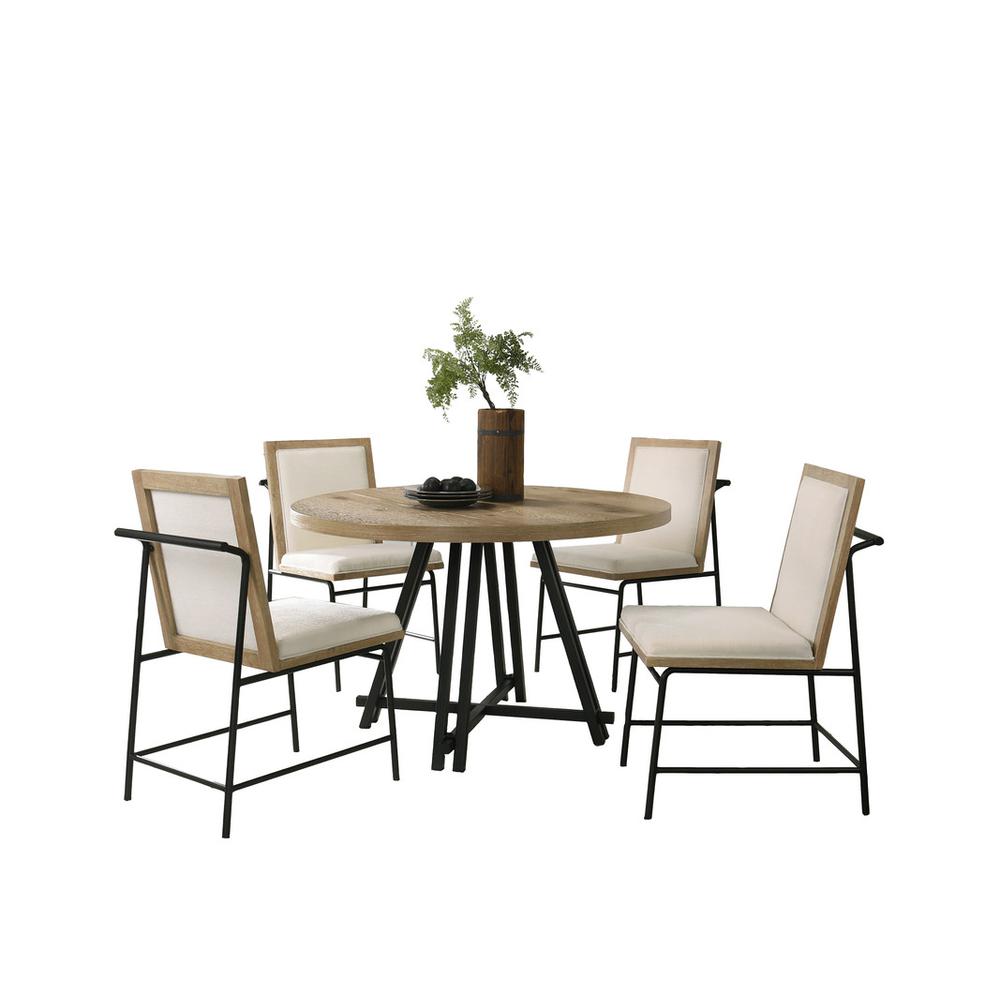 Tate Oak Finish 47" Round Dining Table Set with Cream Color Upholstered Chairs. Picture 1