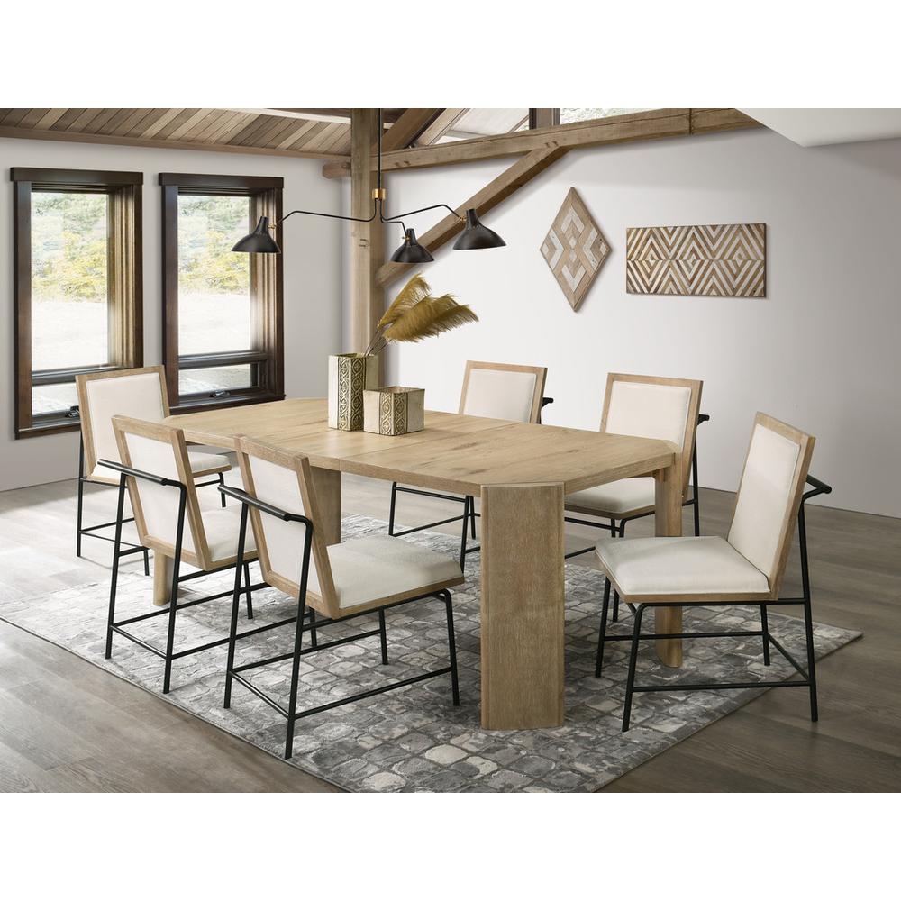 Oak Finish Extendable Rectangular Dining Table Set with Cream Color. Picture 4