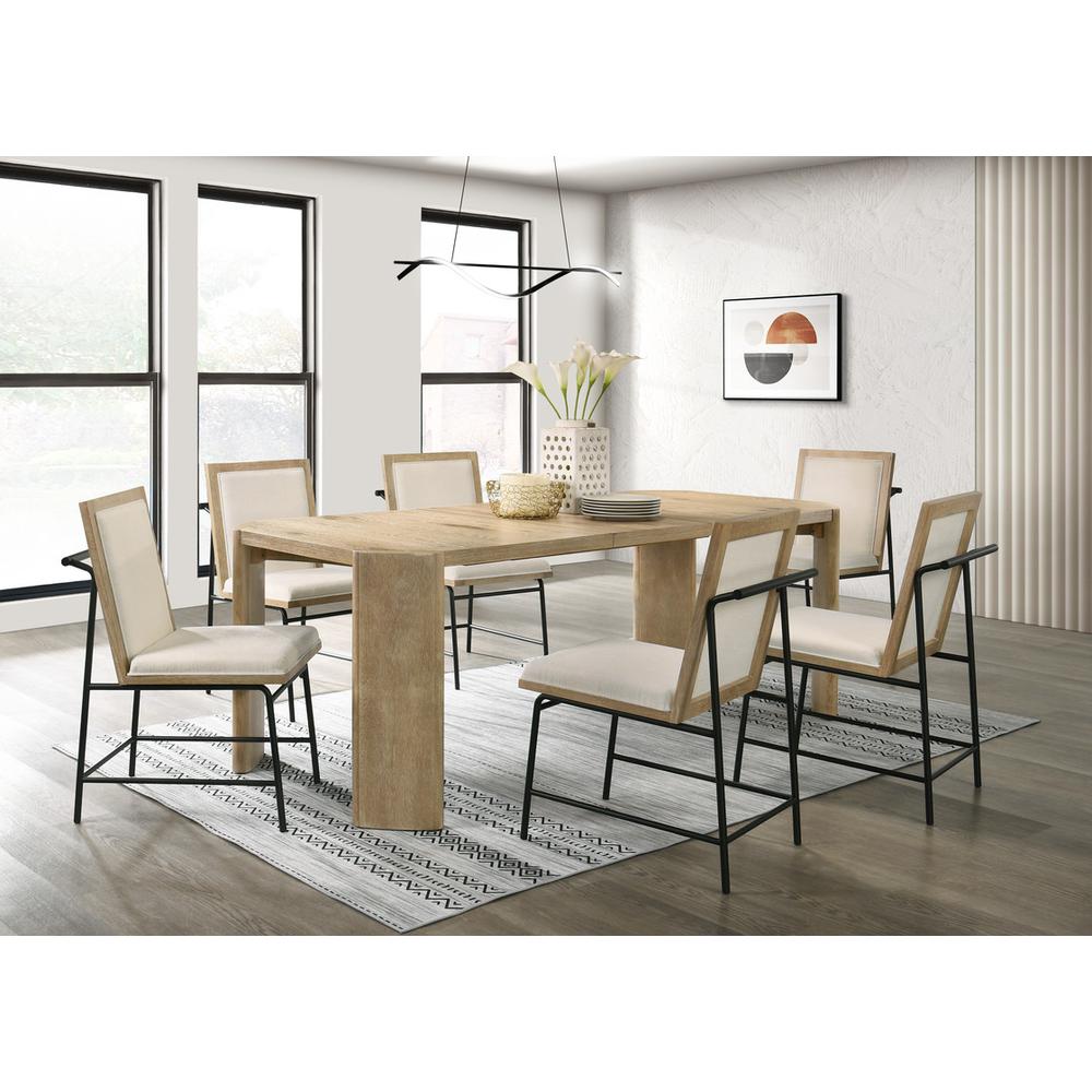 Oak Finish Extendable Rectangular Dining Table Set with Cream Color. Picture 2