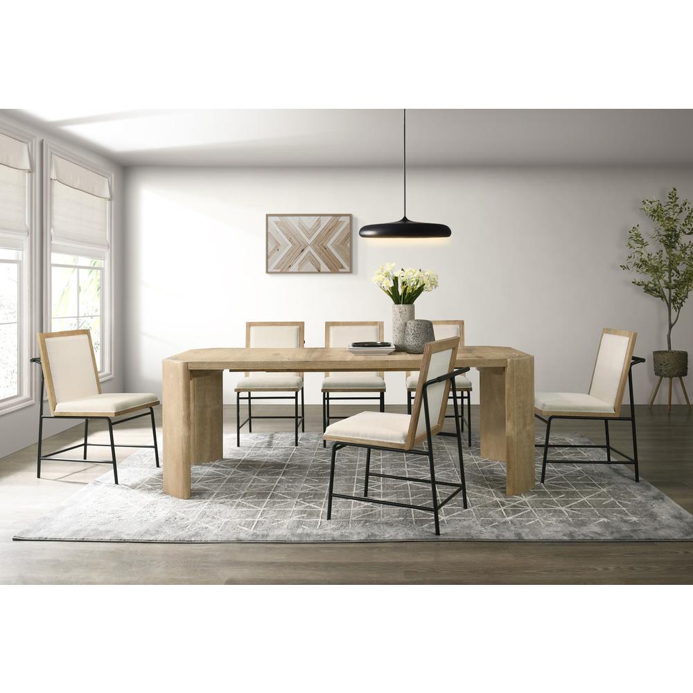 Oak Finish Extendable Rectangular Dining Table Set with Cream Color. Picture 3