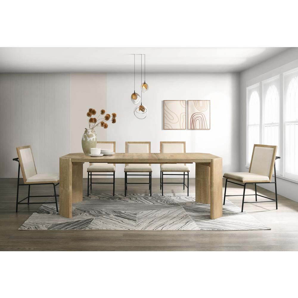Oak Finish Extendable Rectangular Dining Table Set with Cream Color. Picture 5
