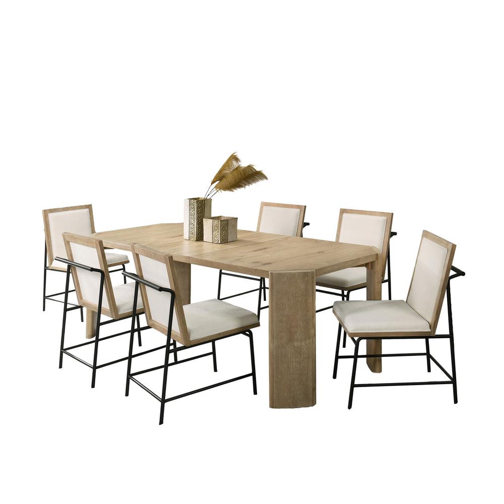 Oak Finish Extendable Rectangular Dining Table Set with Cream Color. Picture 1
