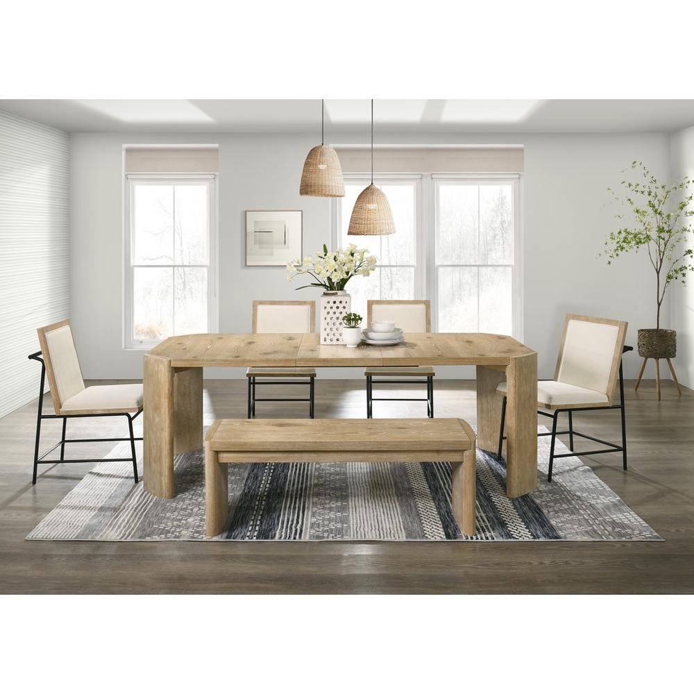 6 Piece Oak Finish 84" Extendable Rectangular Dining Table Set with Dining Bench. Picture 4