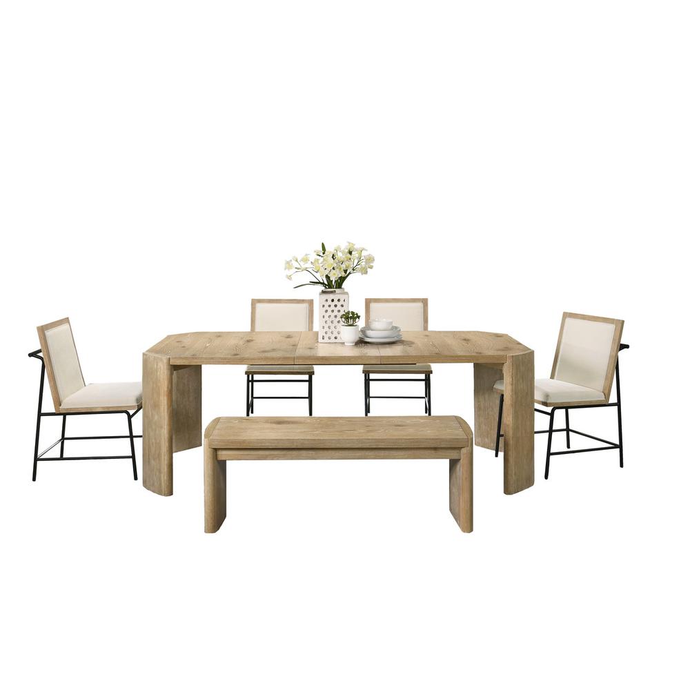 6 Piece Oak Finish 84" Extendable Rectangular Dining Table Set with Dining Bench. Picture 1