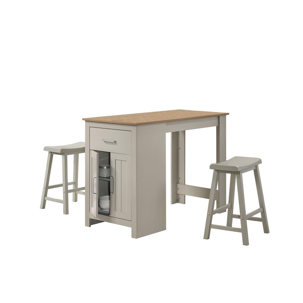 Alonzo Light Gray Small Space Counter Height Dining Table with Cabinet, Drawer, and 2 Ergonomic Counter Stools. Picture 1