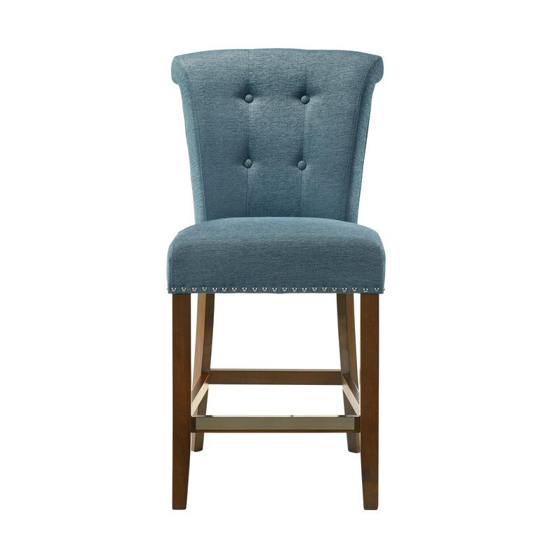 Auggie Blue Fabric Counter Height Chair with Nailhead Trim. Picture 2
