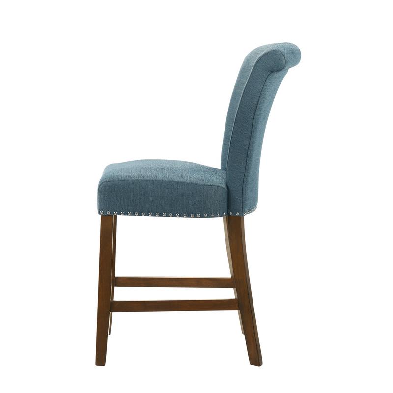 Auggie Blue Fabric Counter Height Chair with Nailhead Trim. Picture 3