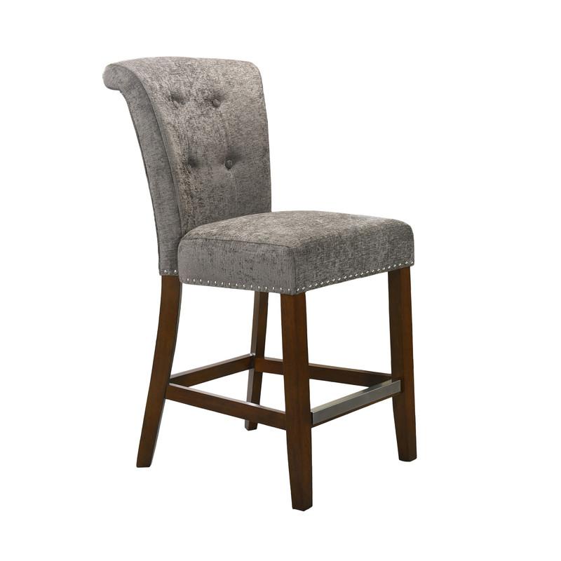 Auggie Gray Fabric Counter Height Chair with Nailhead Trim. Picture 1