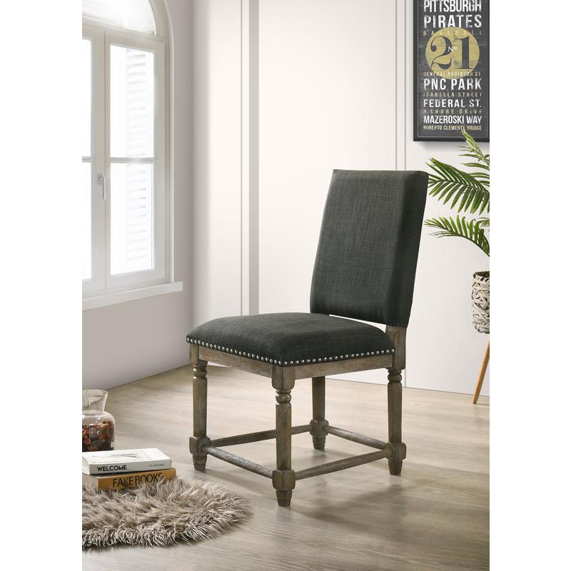 Everton Set of 2 Gray Fabric Dining Chair with Nailhead Trim. Picture 2