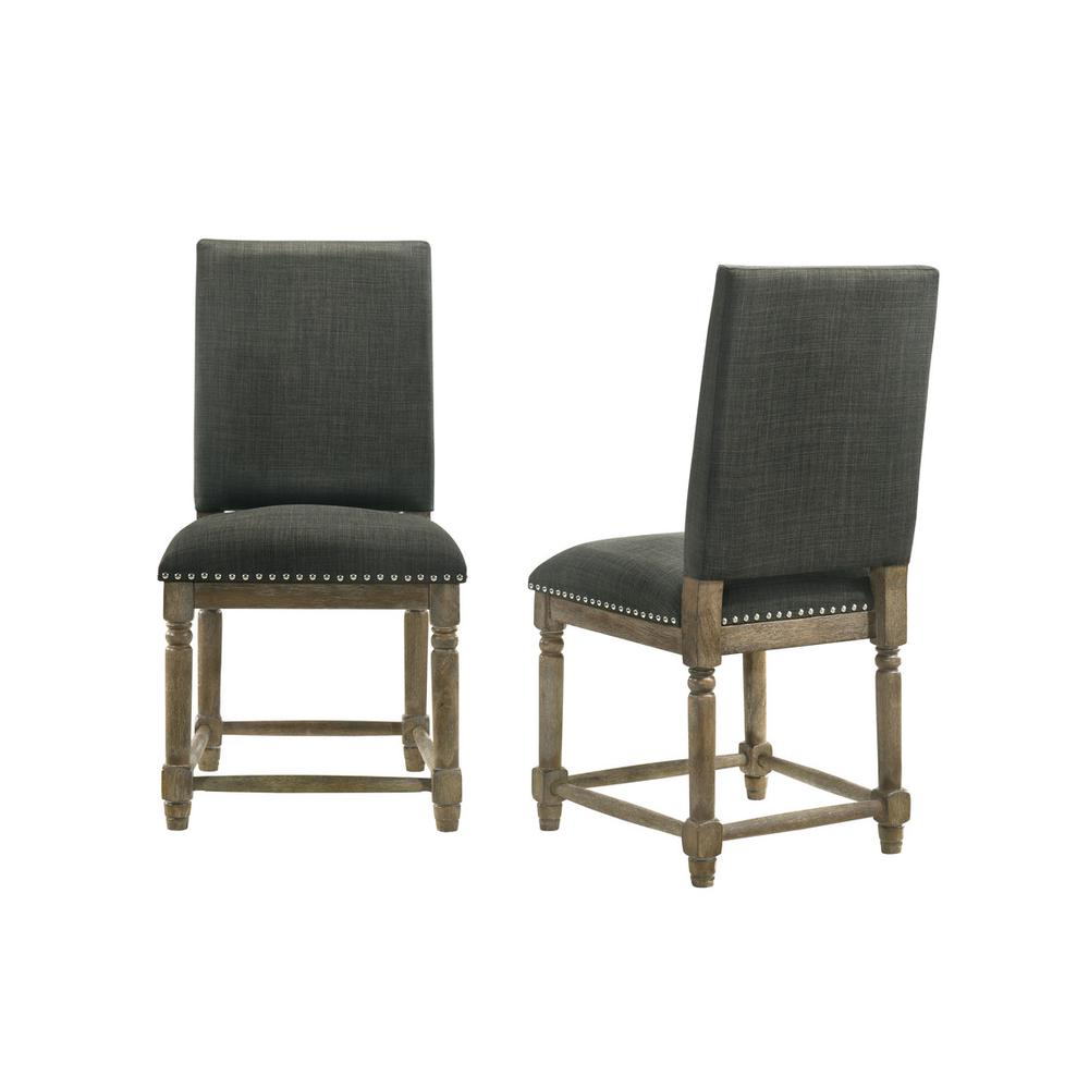 Everton Set of 2 Gray Fabric Dining Chair with Nailhead Trim. Picture 1