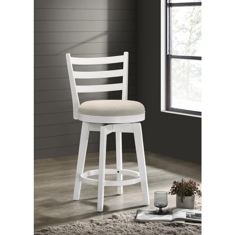 Joplin White Ladder Back Counter Height Chair with Upholstered Seat. Picture 4