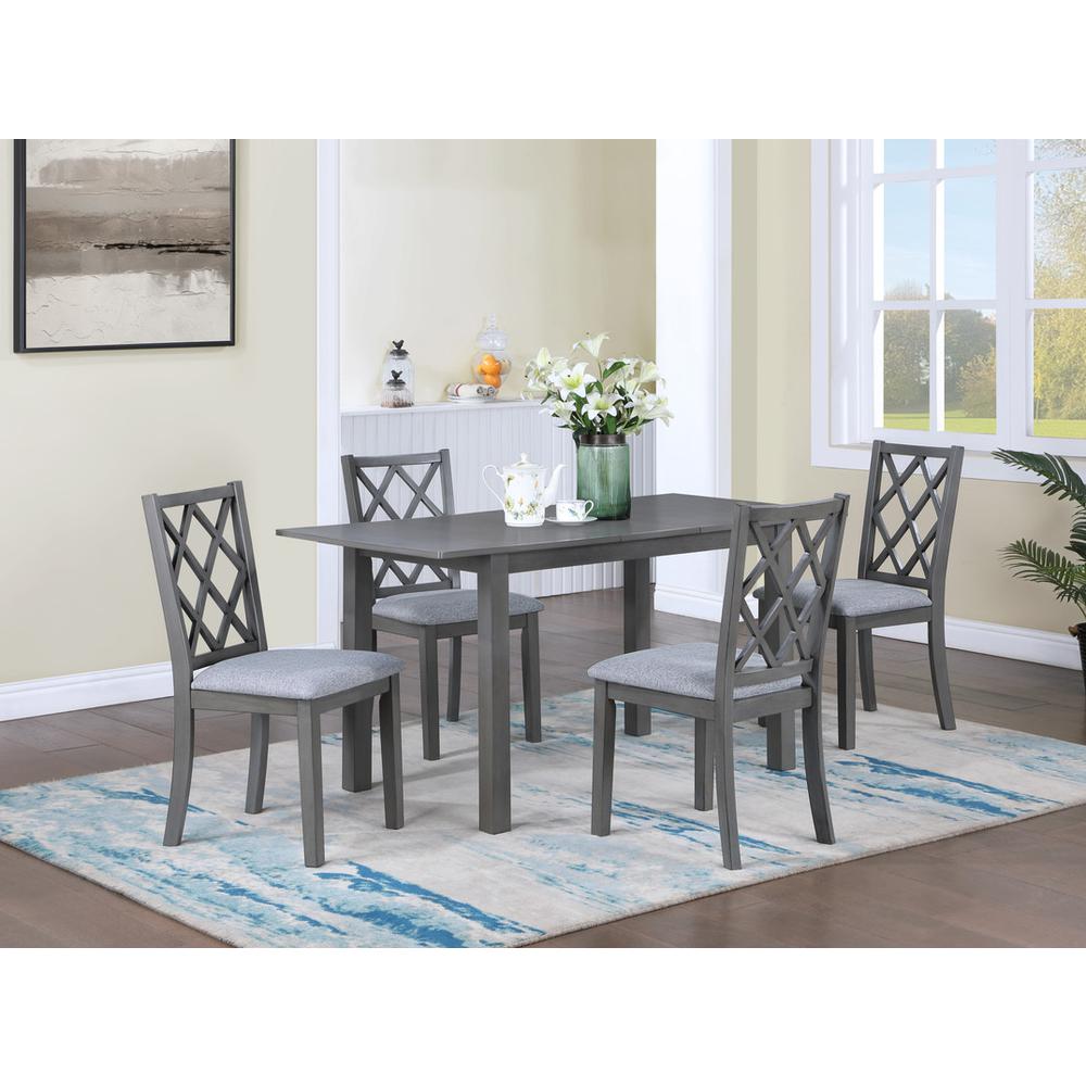 5-Piece Gray Finish Extendable Wood Dining Set with Upholstered Seat Cushion. Picture 4