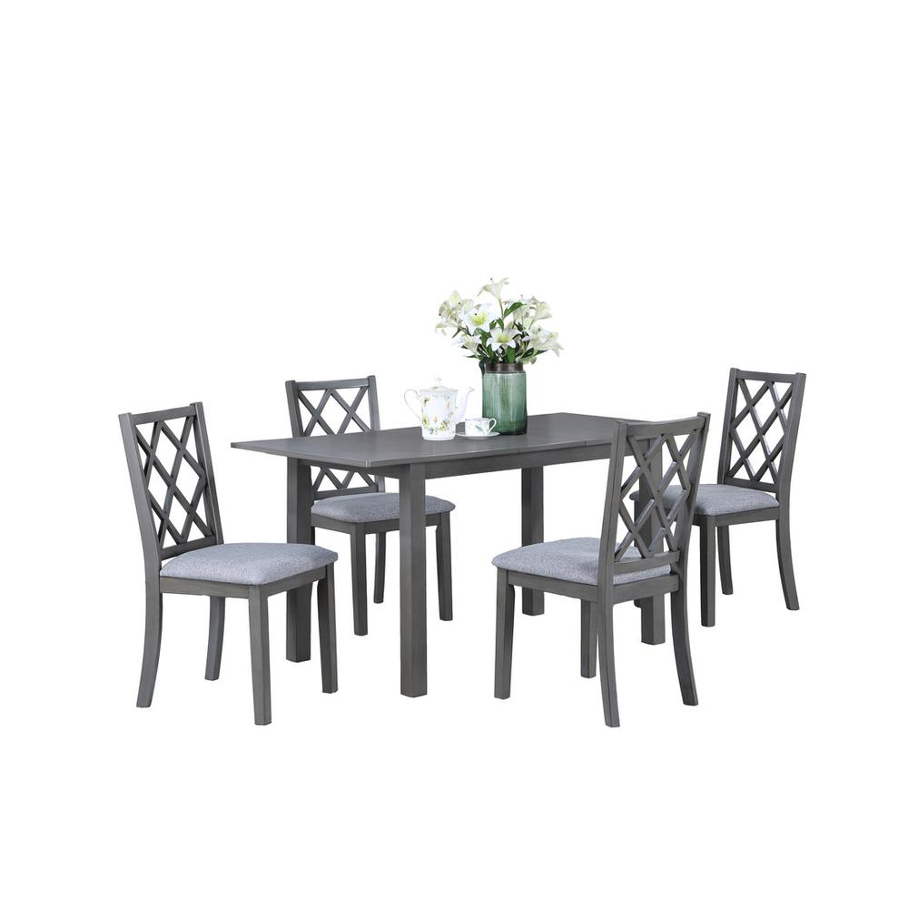 5-Piece Gray Finish Extendable Wood Dining Set with Upholstered Seat Cushion. Picture 1