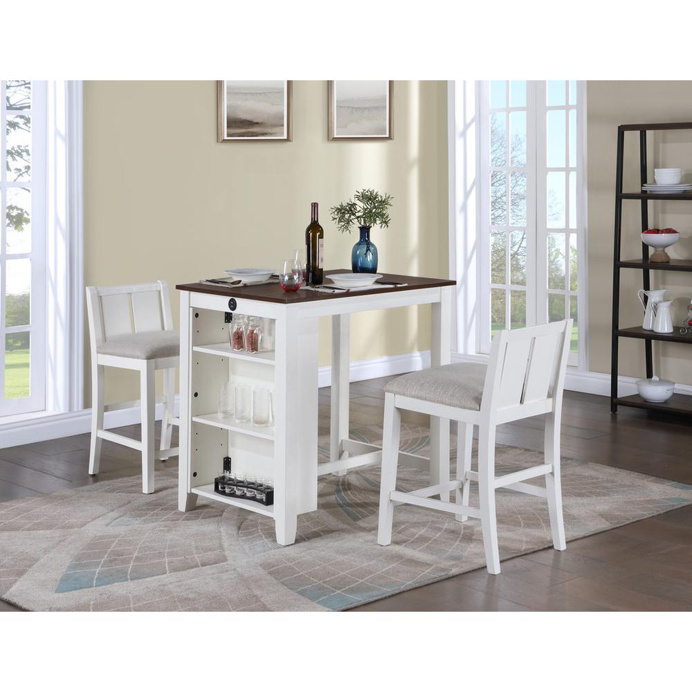 3-Piece White Finish Small Space Counter Height Dining Table with Shelves. Picture 4