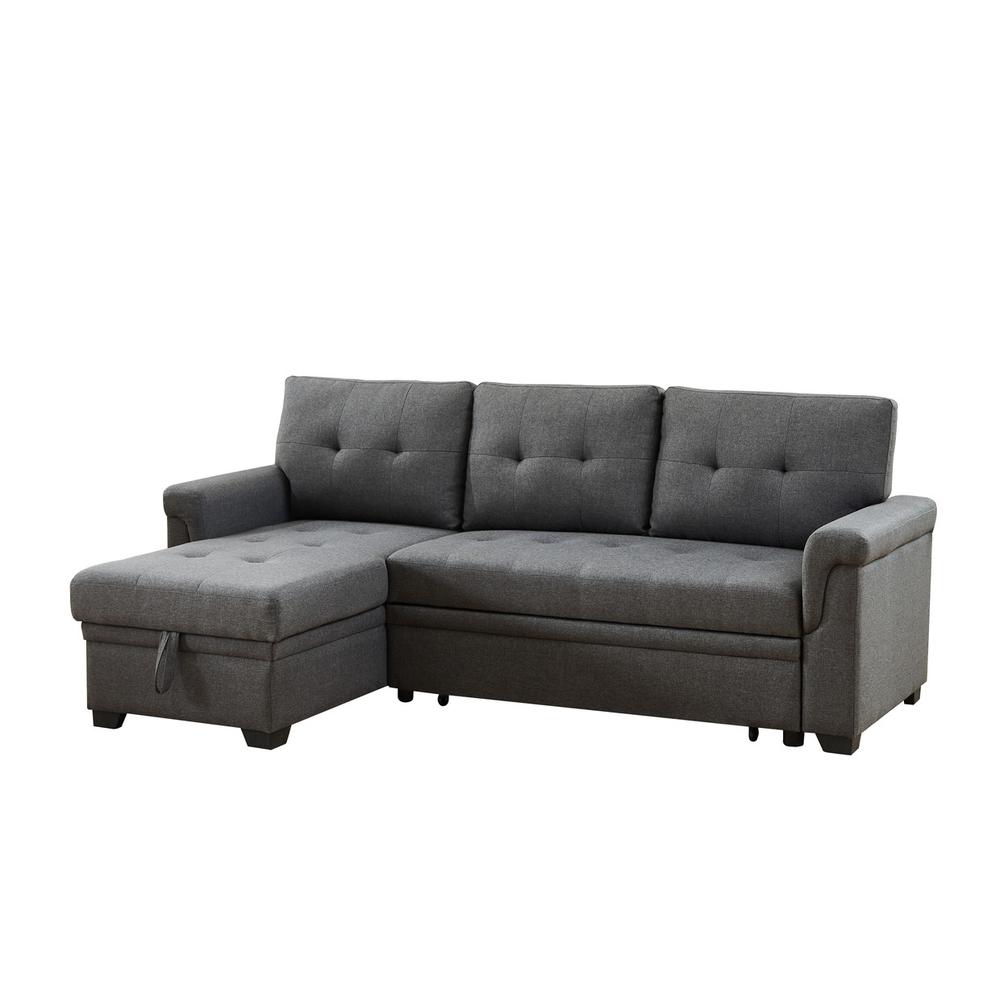 Lucca Dark Gray Linen Reversible Sleeper Sectional Sofa with Storage Chaise. Picture 1