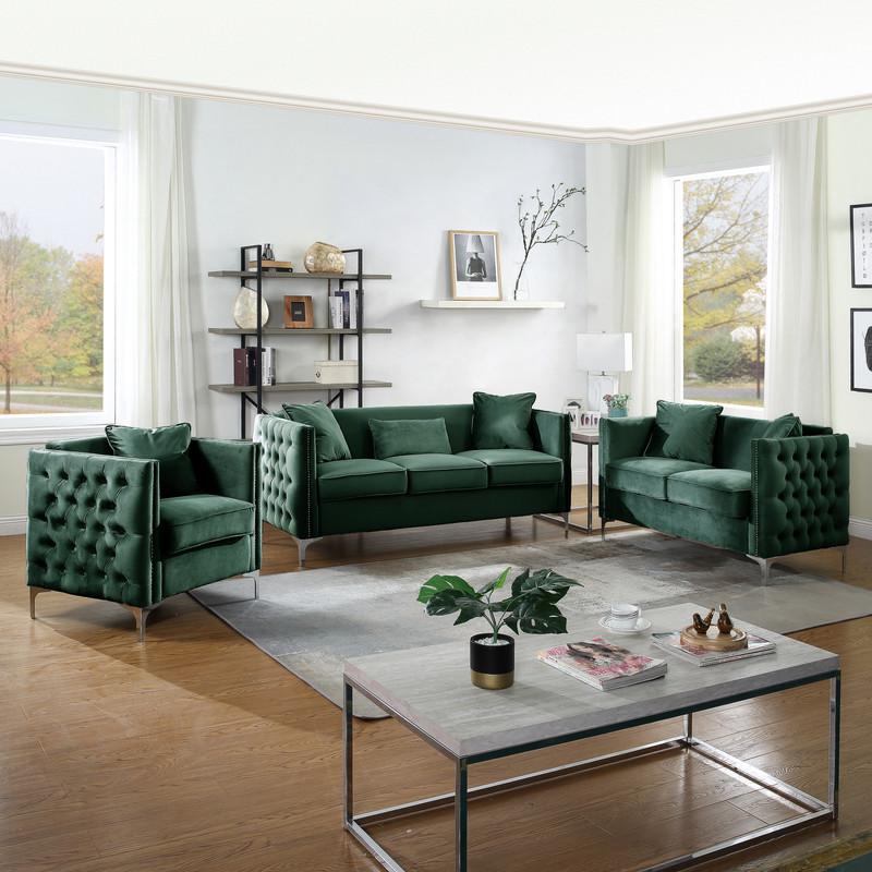 Bayberry Green Velvet Sofa Loveseat Chair Living Room Set. Picture 2