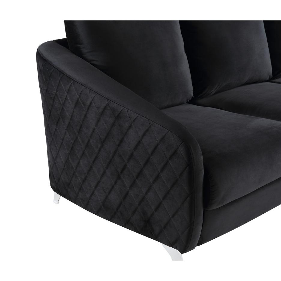 Sofia Black Velvet Modern Chic Loveseat Couch. Picture 3