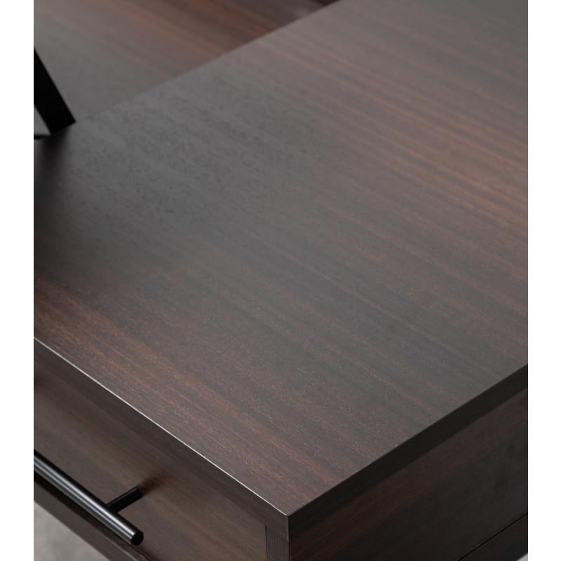 Juno Dark Brown Wood Lift Top Desk with Hidden Storage and Drawer. Picture 11