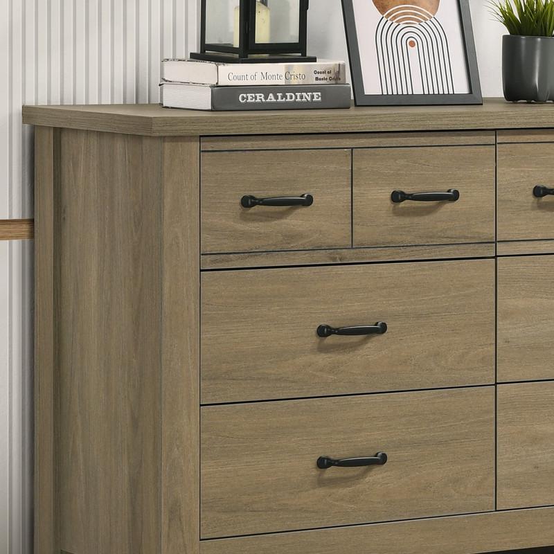 Finn Coffee Gray Oak Finish Dresser with 6 Drawers and Black Handles. Picture 3