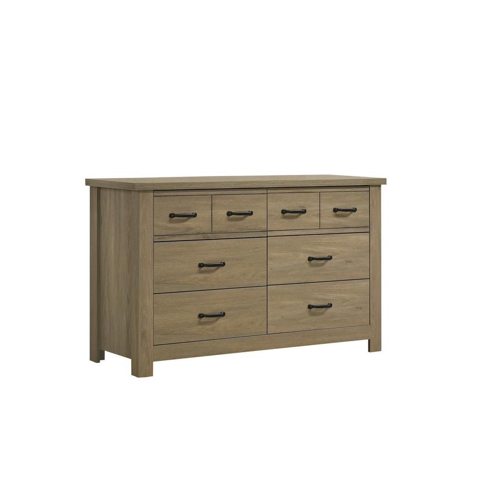 Finn Coffee Gray Oak Finish Dresser with 6 Drawers and Black Handles. Picture 1