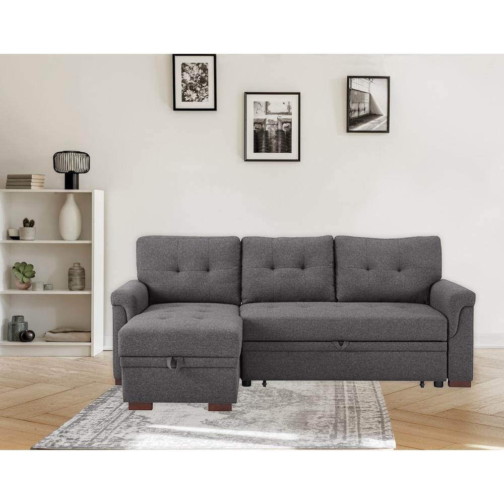 Sierra Dark Gray Linen Reversible Sleeper Sectional Sofa with Storage Chaise. Picture 2