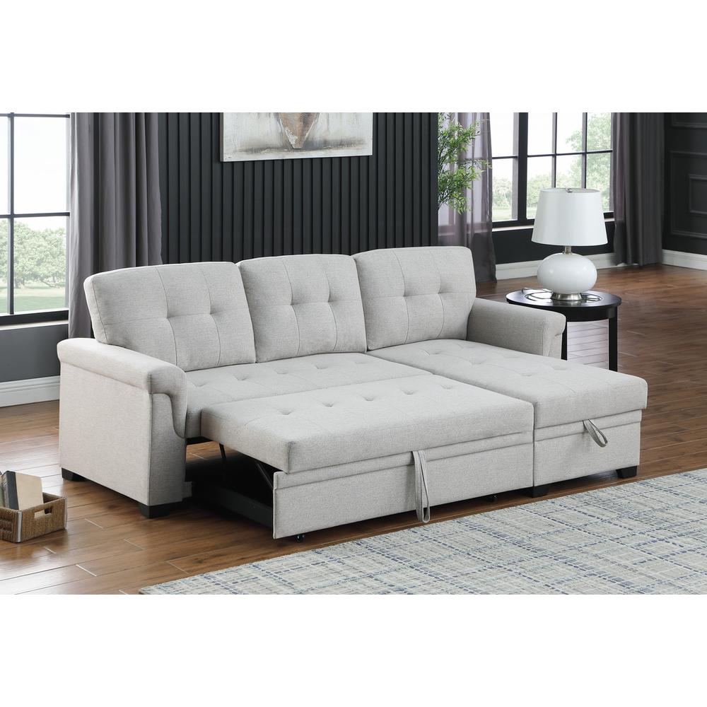 Lucca Light Gray Linen Reversible Sleeper Sectional Sofa with Storage Chaise. Picture 2