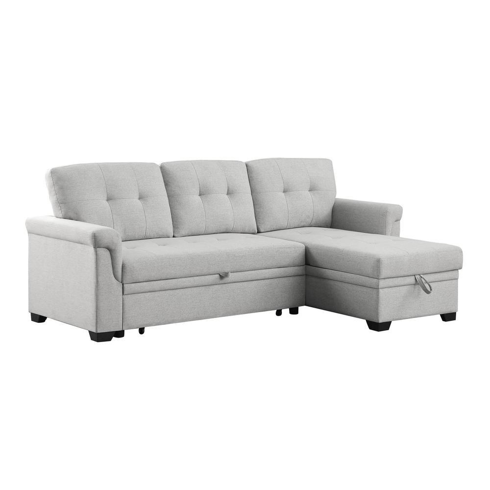 Lucca Light Gray Linen Reversible Sleeper Sectional Sofa with Storage Chaise. Picture 1
