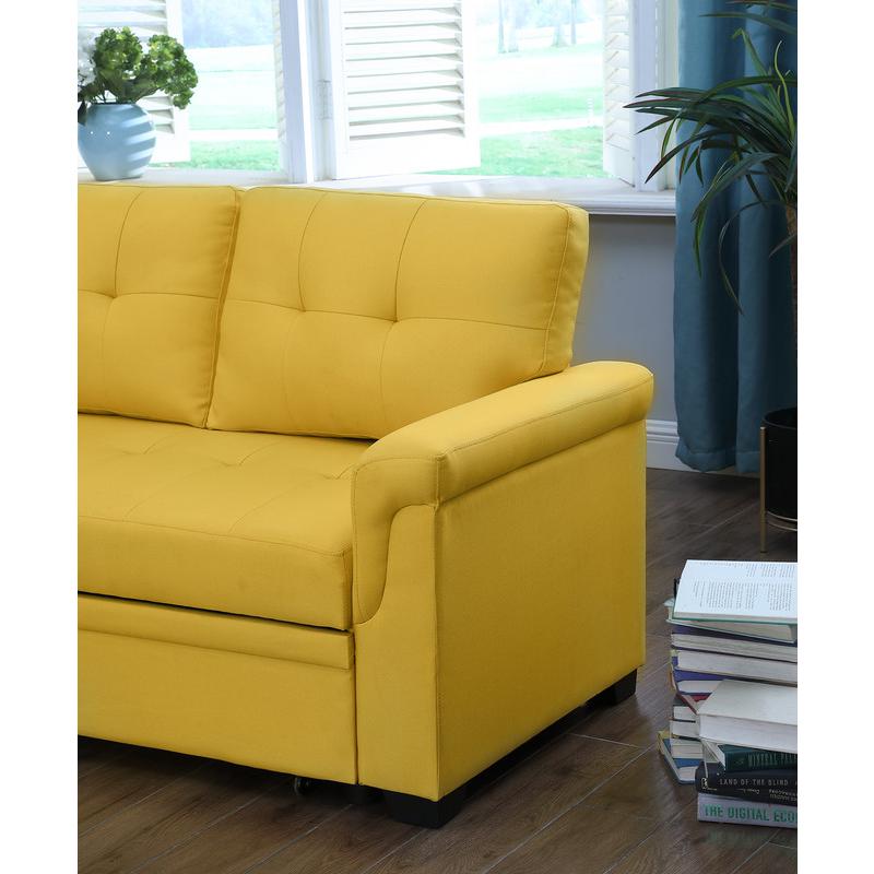 Lucca Yellow Linen Reversible Sleeper Sectional Sofa with Storage Chaise. Picture 12