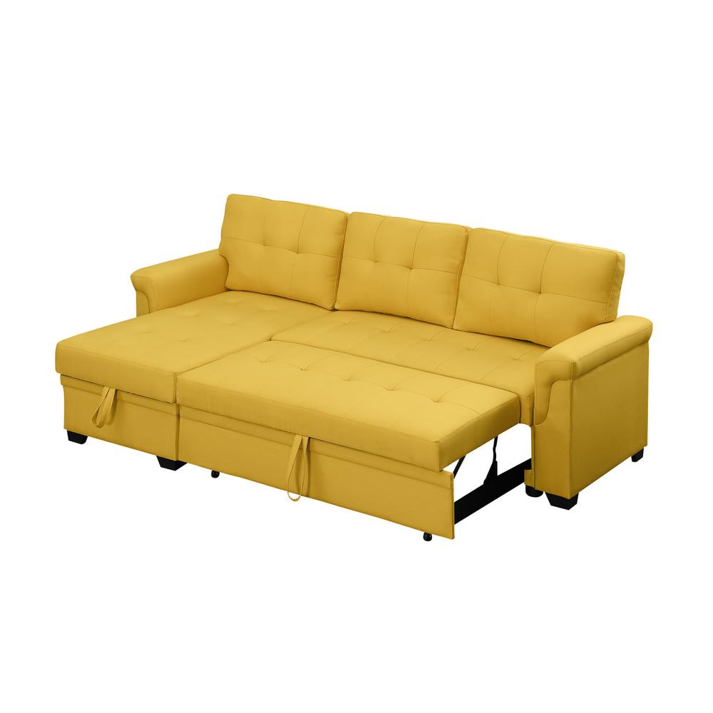 Lucca Yellow Linen Reversible Sleeper Sectional Sofa with Storage Chaise. Picture 2