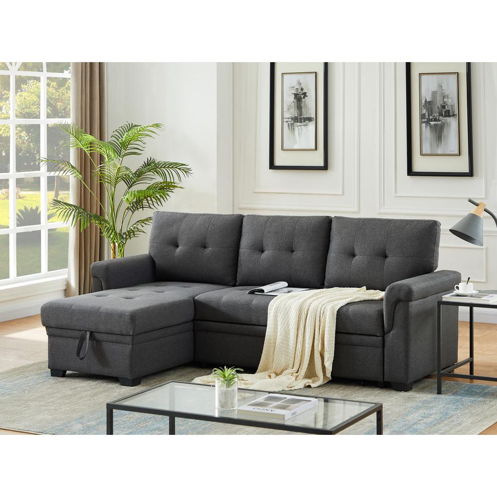 Lucca Dark Gray Linen Reversible Sleeper Sectional Sofa with Storage Chaise. The main picture.