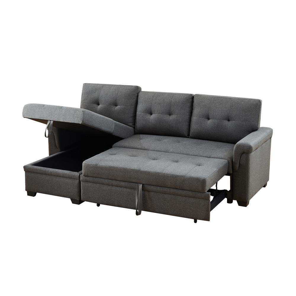 Lucca Dark Gray Linen Reversible Sleeper Sectional Sofa with Storage Chaise. Picture 7