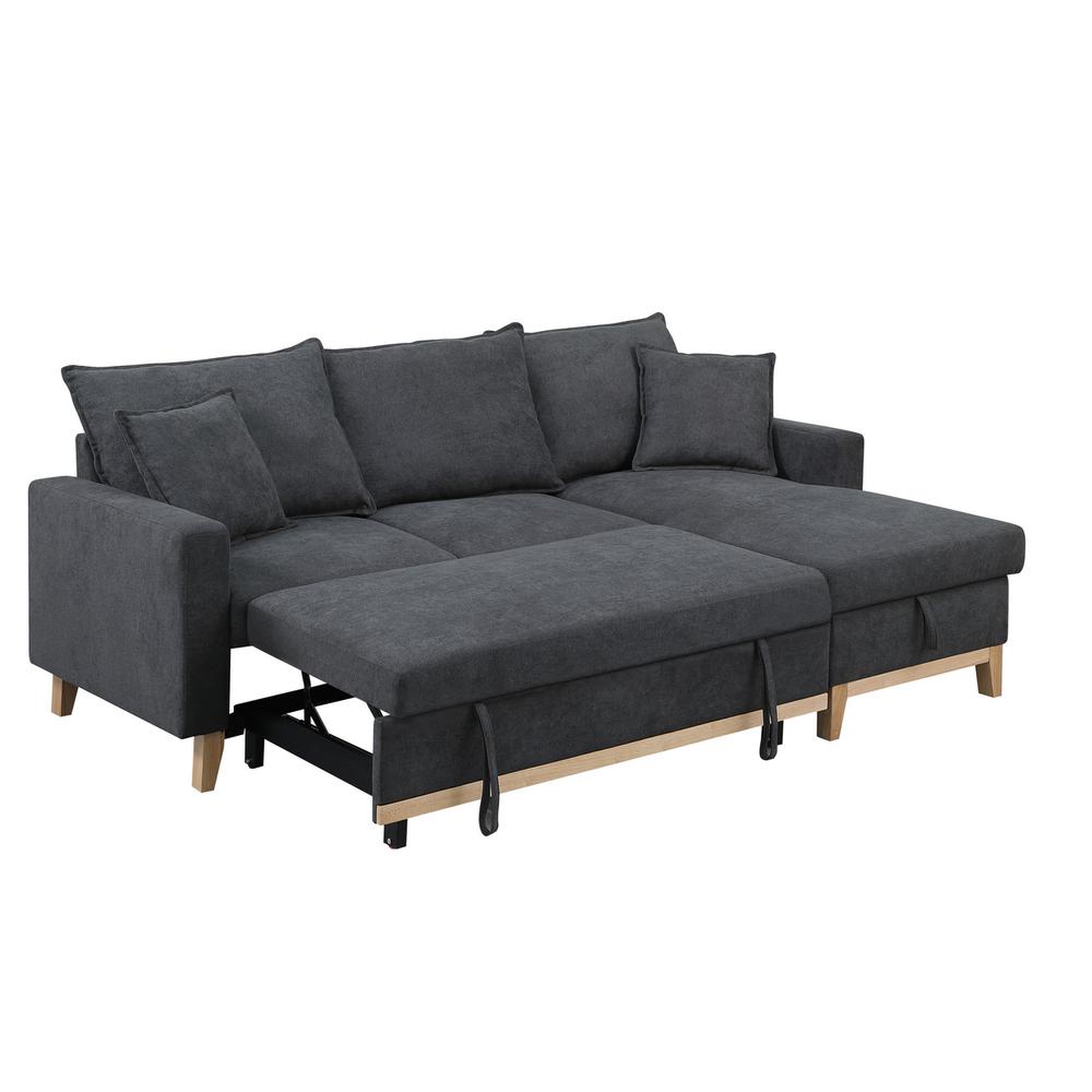 Colton Dark Gray Woven Reversible Sleeper Sectional Sofa with Storage Chaise. Picture 4