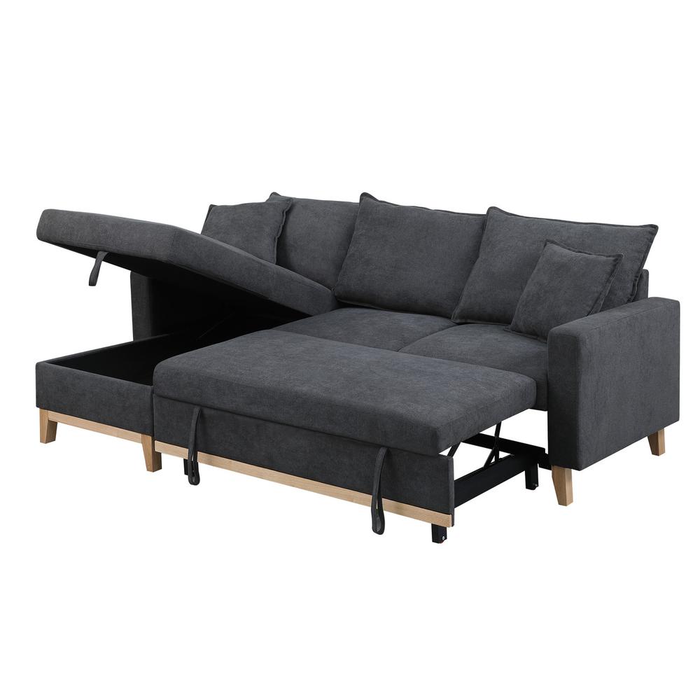 Colton Dark Gray Woven Reversible Sleeper Sectional Sofa with Storage Chaise. Picture 5