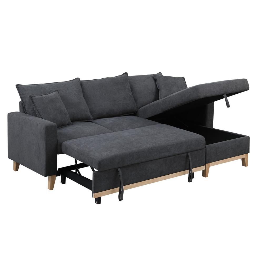 Colton Dark Gray Woven Reversible Sleeper Sectional Sofa with Storage Chaise. Picture 6