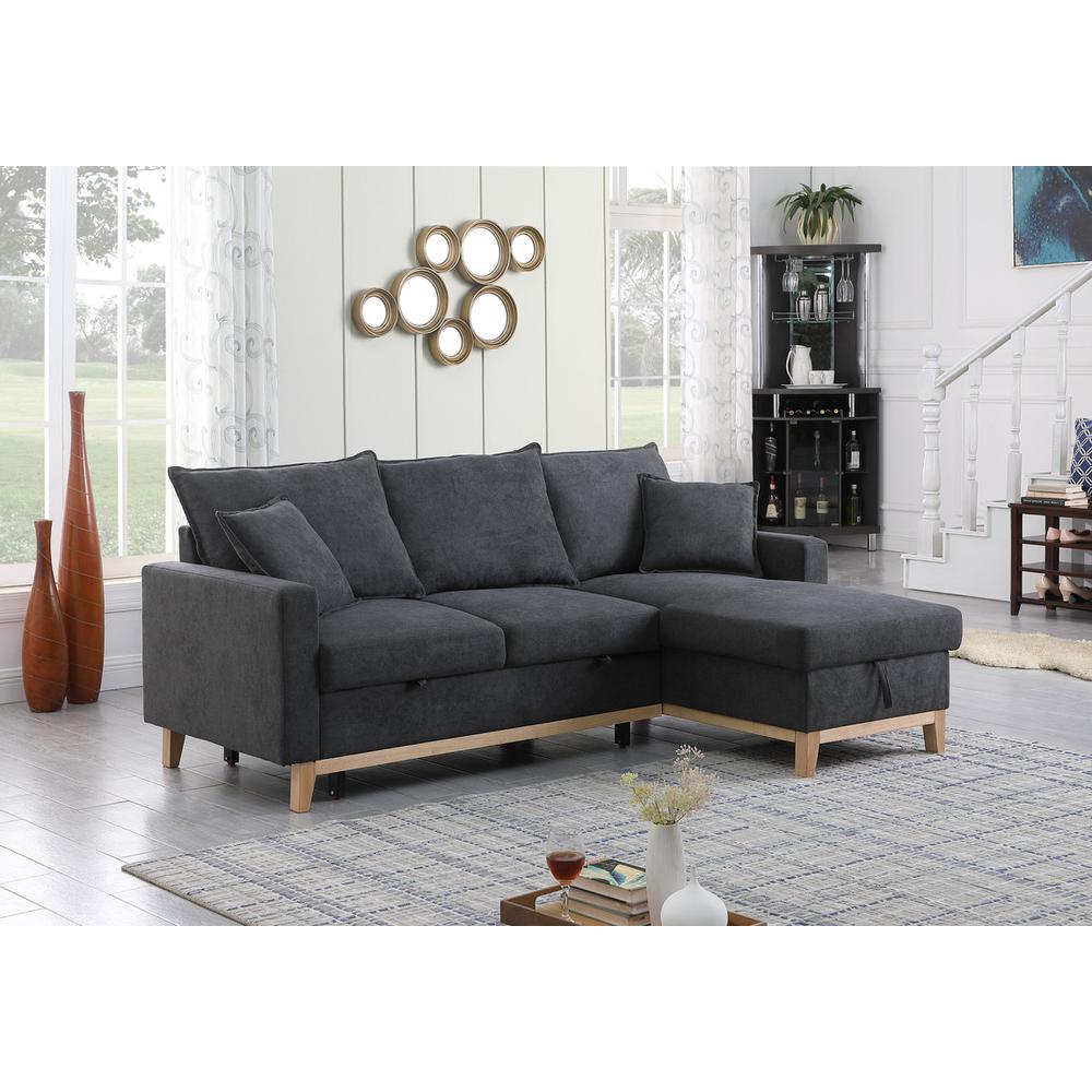 Colton Dark Gray Woven Reversible Sleeper Sectional Sofa with Storage Chaise. Picture 2