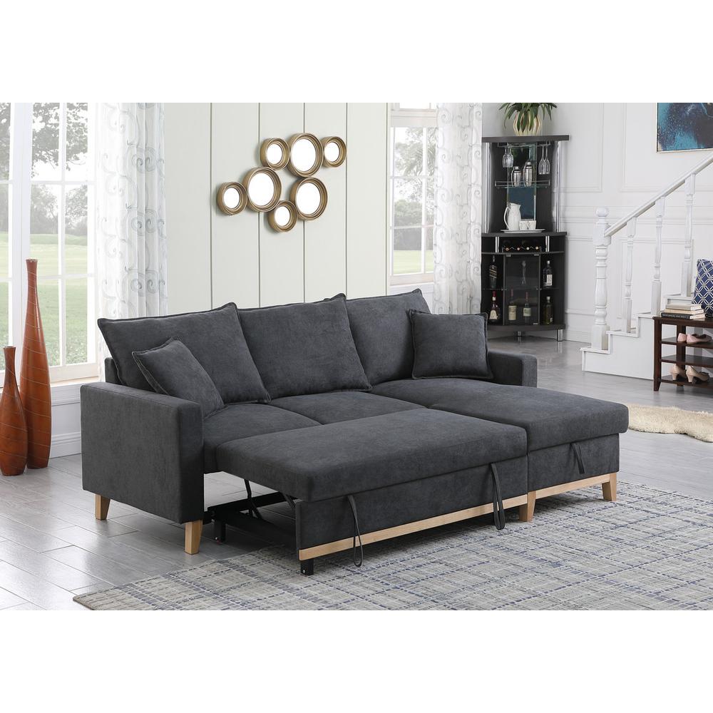 Colton Dark Gray Woven Reversible Sleeper Sectional Sofa with Storage Chaise. Picture 4