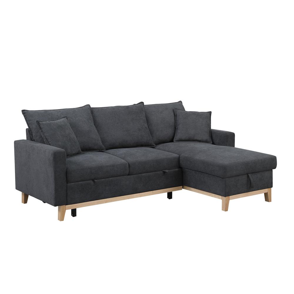 Colton Dark Gray Woven Reversible Sleeper Sectional Sofa with Storage Chaise. Picture 2