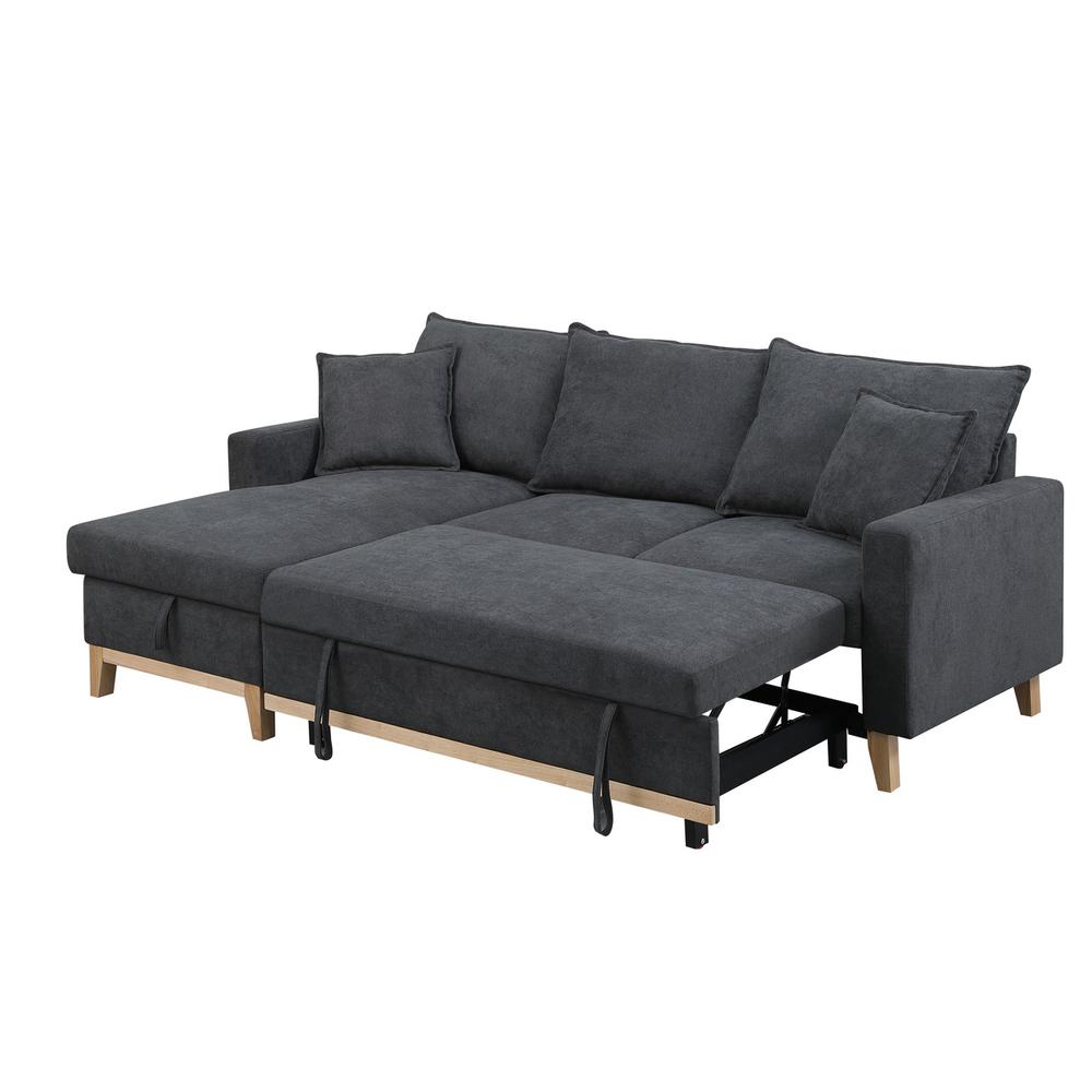 Colton Dark Gray Woven Reversible Sleeper Sectional Sofa with Storage Chaise. Picture 3