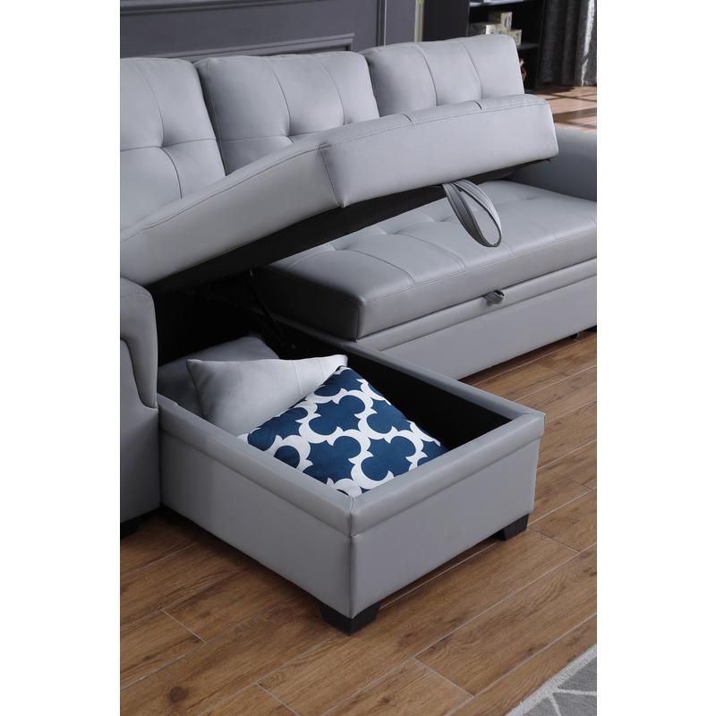 Lexi Gray Synthetic Leather Modern Reversible Sleeper Sectional Sofa with Storage Chaise. Picture 8