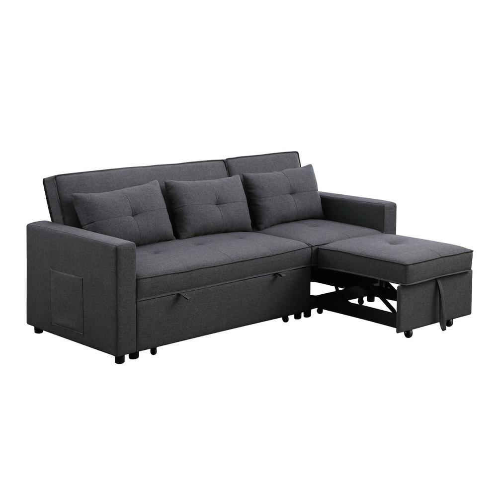 Zoey Dark Gray Linen Convertible Sleeper Sofa with Side Pocket. Picture 8