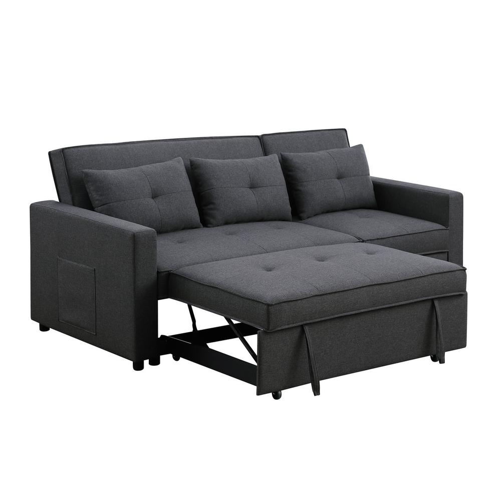 Zoey Dark Gray Linen Convertible Sleeper Sofa with Side Pocket. Picture 10
