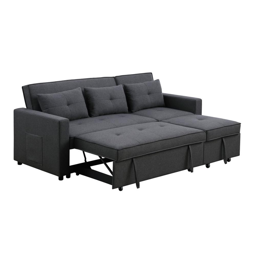 Zoey Dark Gray Linen Convertible Sleeper Sofa with Side Pocket. Picture 11